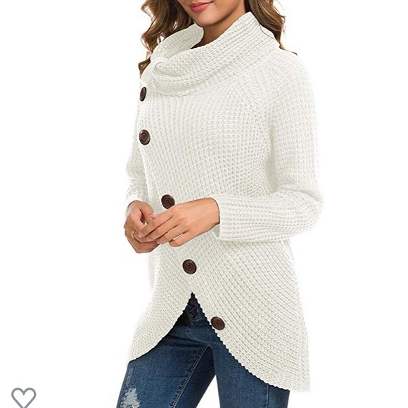 Women's Turtle Cowl Neck Button wrap sweater - Picture 4 of 6